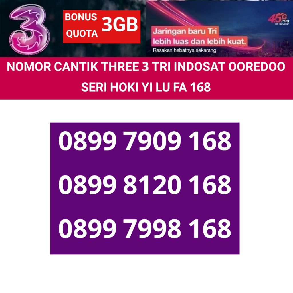 three 3 tri 11 digit nomor cantik hoki yi lu fa 168 indosat ooredoo nomer kartu perdana