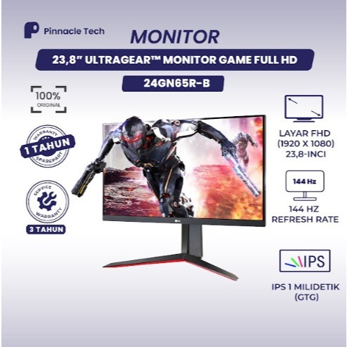 Monitor LG 24GN65R‑B UltraGear 23,8 FHD FreeSync Premium sRGB 99% HDR10 Gaming Respons Cepat 1 ms