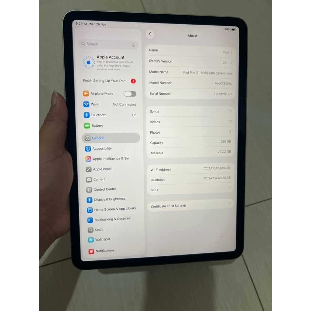 ipad pro 11inch 256gb M2 (2022) ex inter bekas wifi only