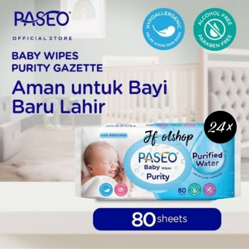 | 1dus = 24pcs | Tisu tissue basah paseo baby wipes purity 80s 1ply - tisu basah bayi