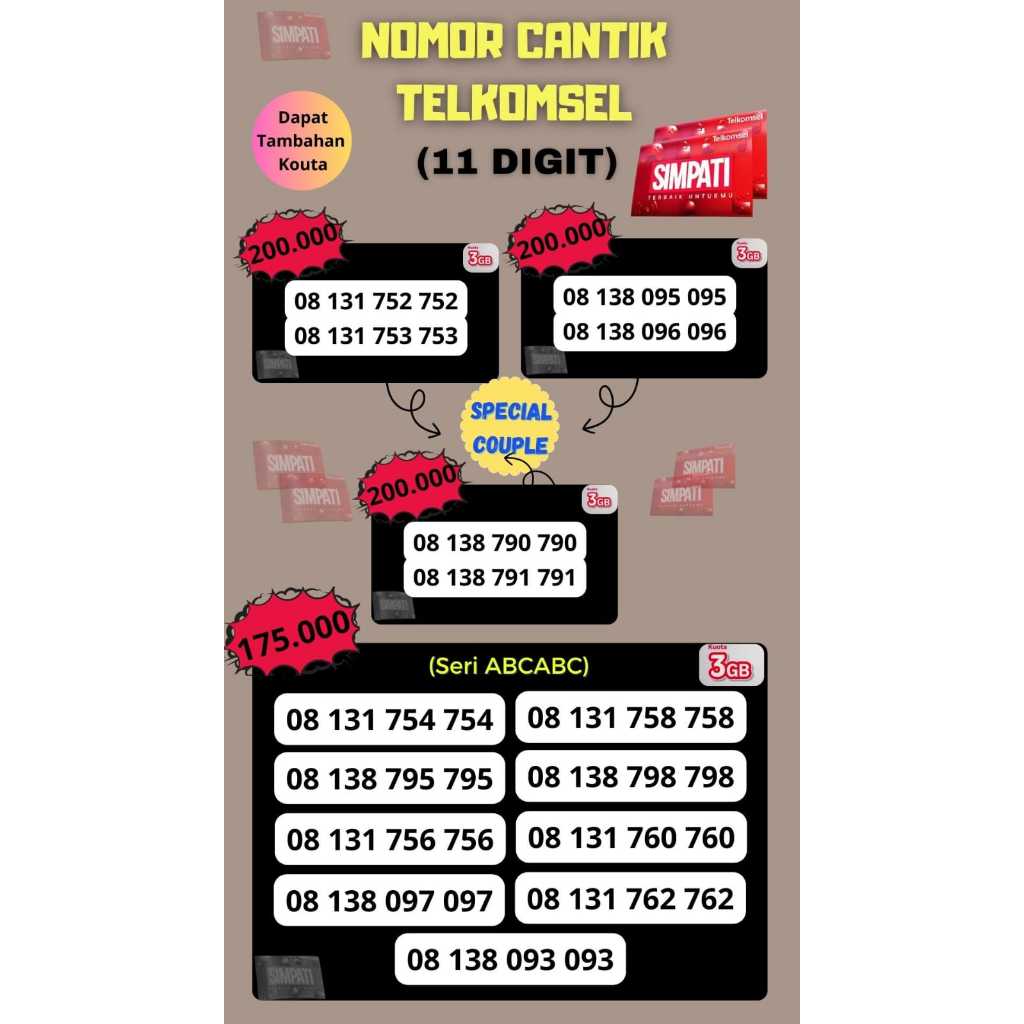 NOMOR CANTIK TELKOMSEL 11 DIGIT 3 GB NOCAN TERMURAH