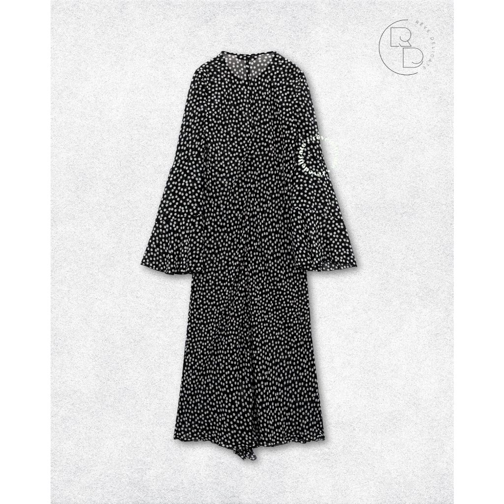 Zara Dress Wanita Original Black Polkadot | Long Dress Lengan Panjang Premium Casual & Officewear