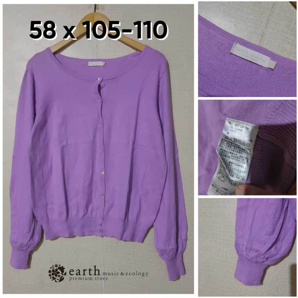 Cardigan Earth Music Ecology Lavender O Neck Size Fit L Wanita Cardi Rajut OB976