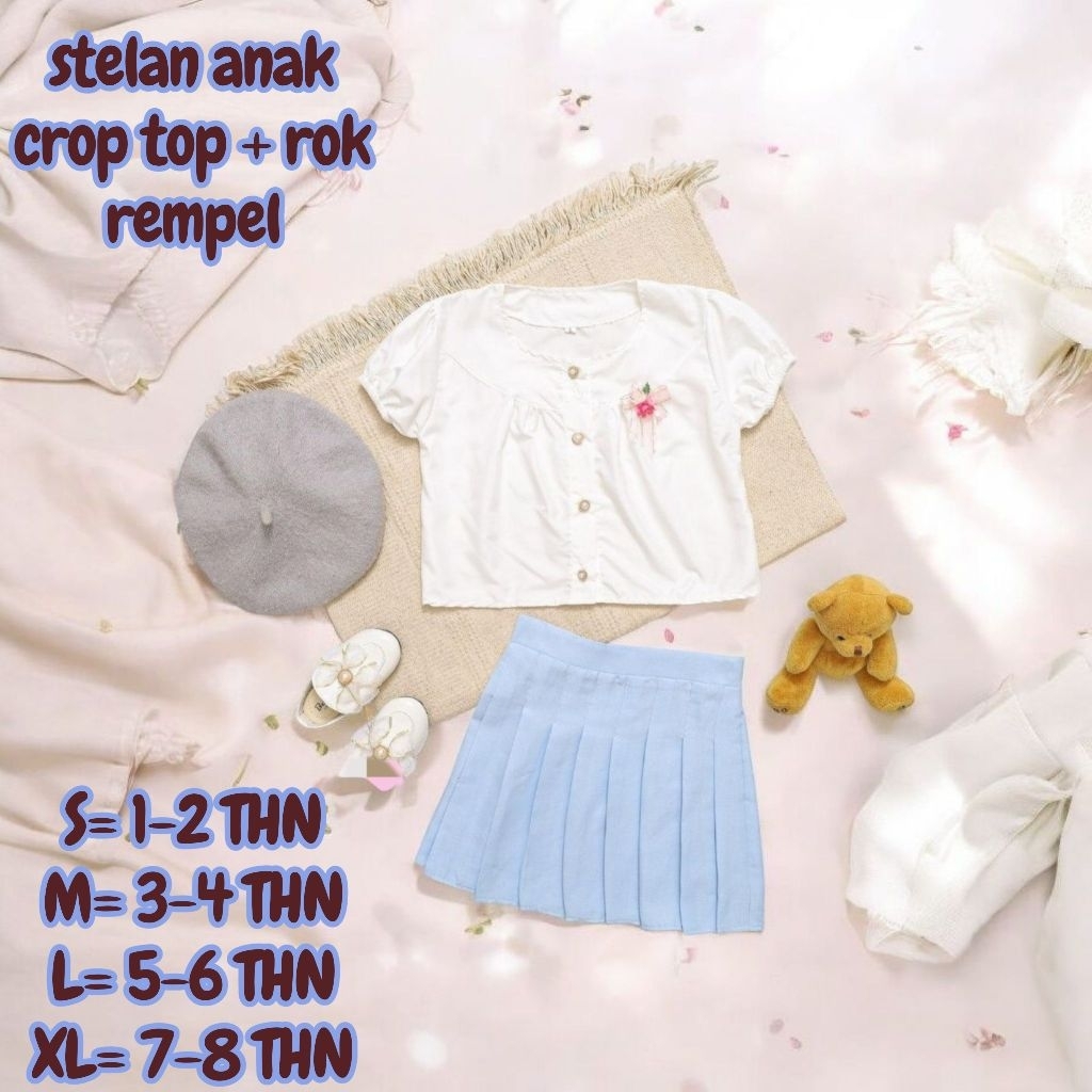 ONE SET CROP TOP ANAK / STELAN CROP TOP REMPEL ANAK PEREMPUAN PREMIUM