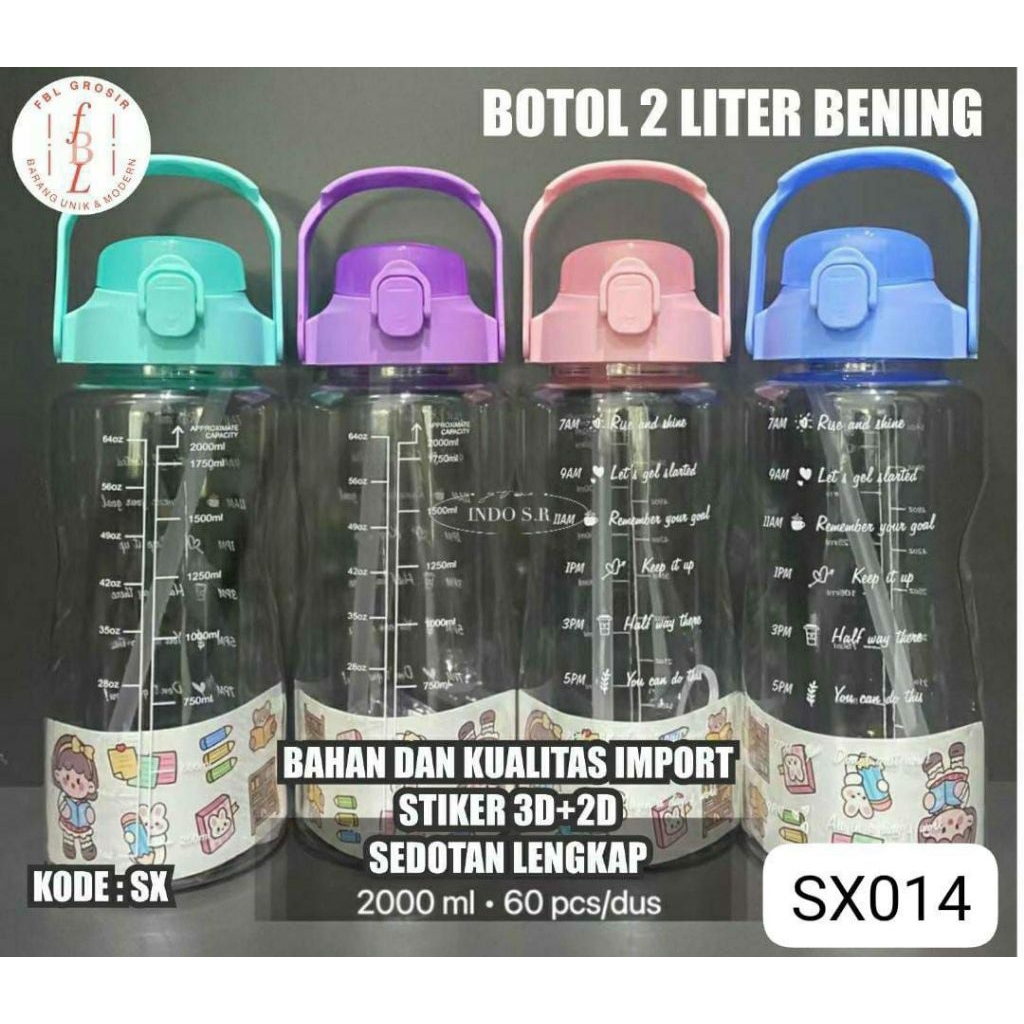 Botol bening stiker/botol minum 2 liter/botol minum viral