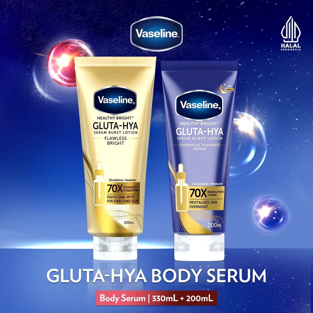 Vaseline Gluta Hya Flawless Bright 330ml + Vaseline Gluta Hya Overnight 200ml