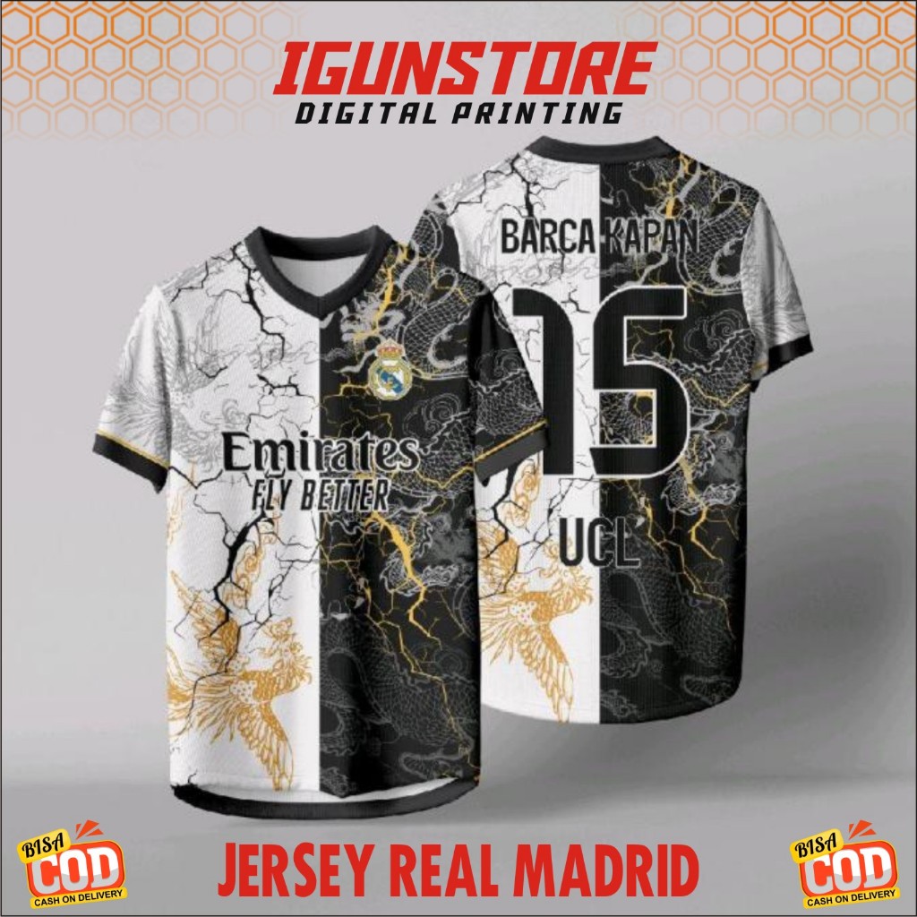 ‎Baju Kaos Jersey Sepak Bola Real Madrid Terbaru Free Nama & No Punggung Full Printing Pria Wanita