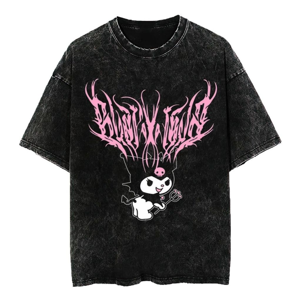 Psycho Crucify "Kuromi" Oversized T-Shirt | Stone Wash | Kaos Oversize | Vintage | Atasan | Kaos Mus