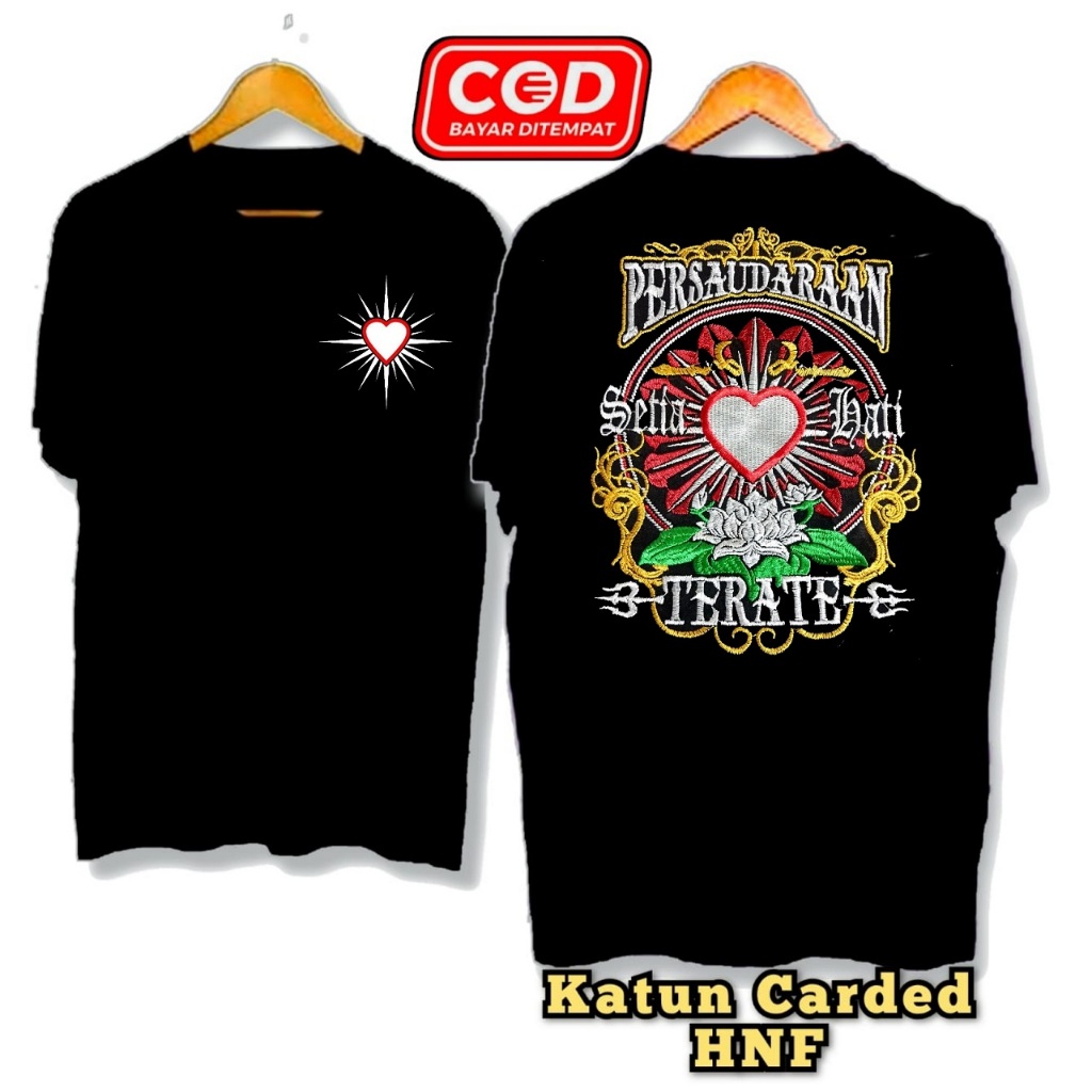 Kaos PSHT Bordir Computer Terbaru Keren Katun HNF - Baju SH Terate Pria Hitam Lengan Pendek