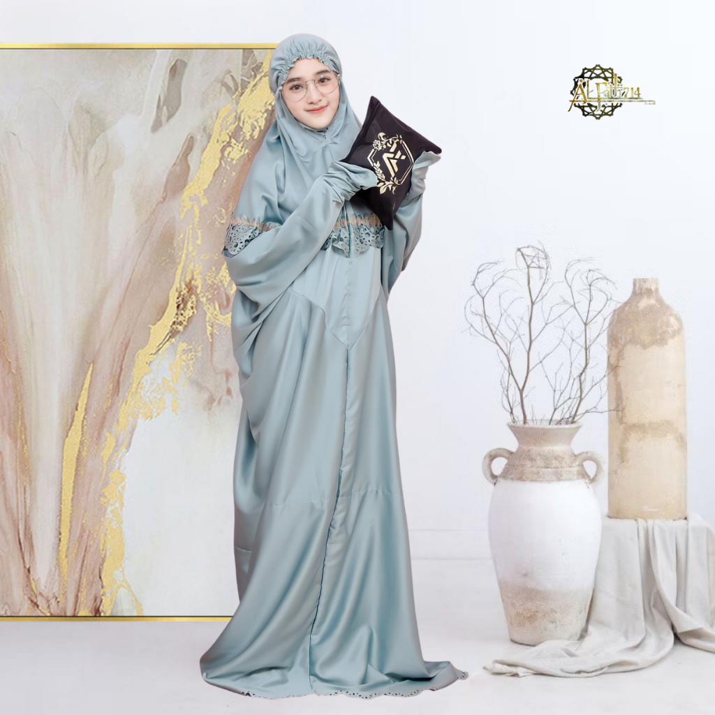 ALFATH714 - Mukena Terusan Dewasa Sutra Velvet Lasercut Mukenah Lajuran