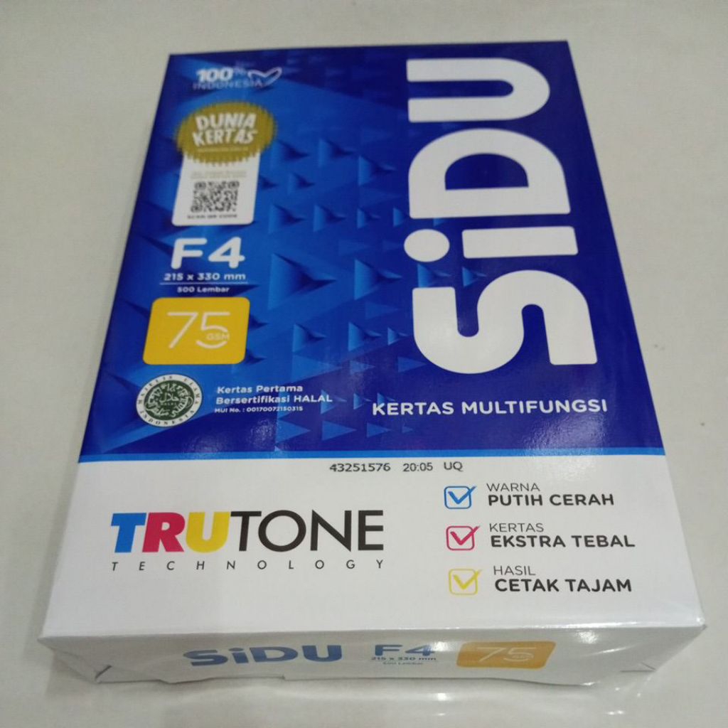 Kertas HVS F4 - 75 Gsm SIDU (1 rim = 500 Lembar )