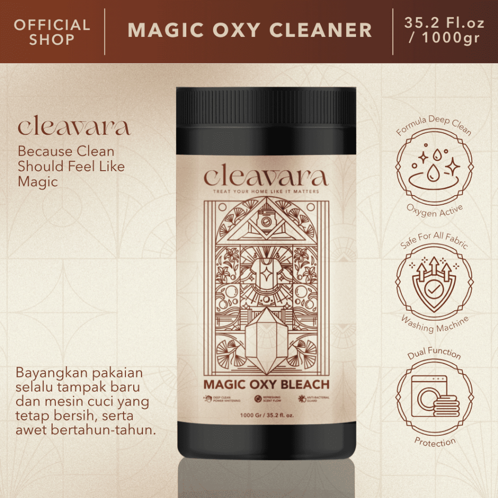 CLEAVARA OXY BLEACH 1KG | Penghilang Noda Pakaian & Pembersih Tabung Mesin Cuci, Bubuk Oxygen Active Angkat Noda Keringat Minyak Jamur Tinta, Aman Kain Putih & Berwarna, Cocok Top Load Front Load, Hilangkan Bau Apek & Kerak Deterjen, Serbaguna Rumah