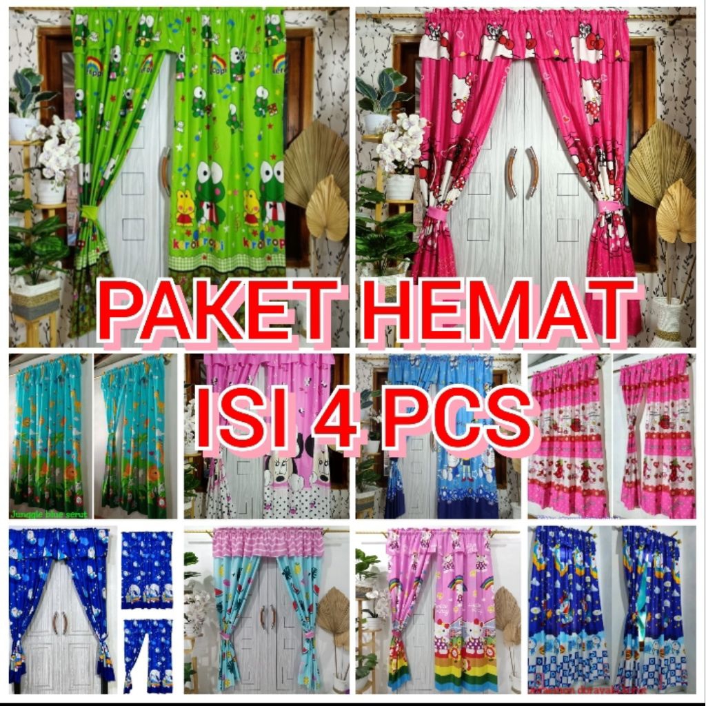 (PAKET ISI 4)GORDEN SERUT PINTU JENDELA KARAKTER ANAK HELLOKITY MINIMOUSE KEROPI