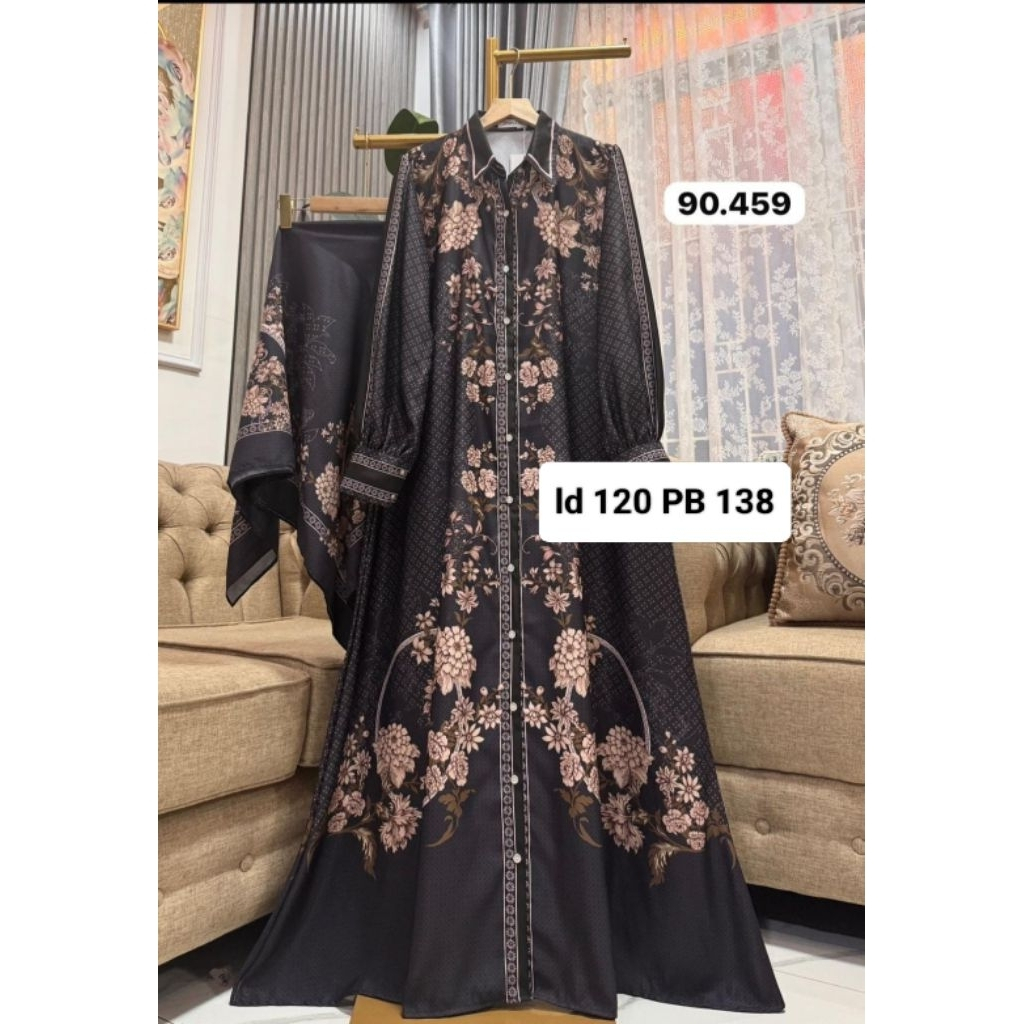 STELAN GAMIS HIJAB KATUN SILK PRENIUM MOTIF PRENIUM KUSUS JUMBO ( GAMIS + HIJAB)