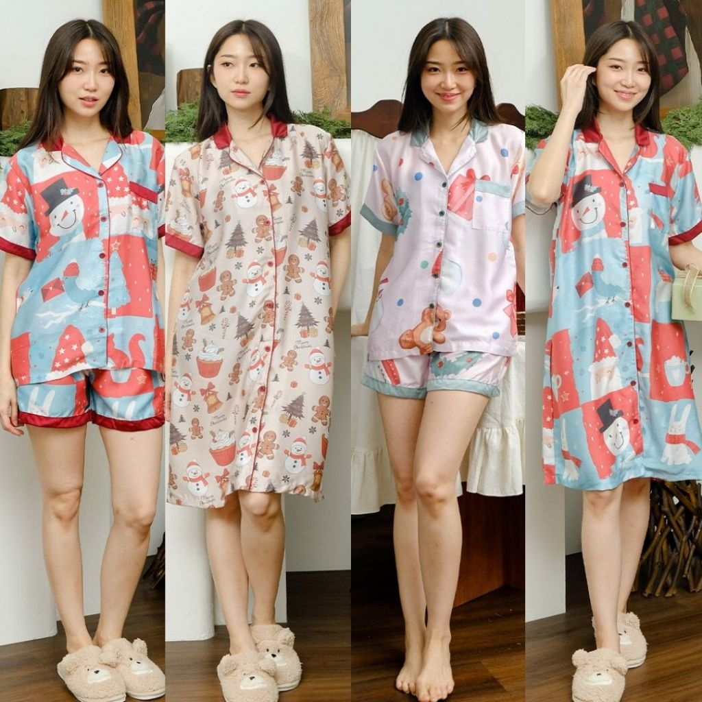 Cielyn | Organic Silk | Gracia Collection |  Joyful Series | Piyama Wanita | Set Baju Tidur Natal