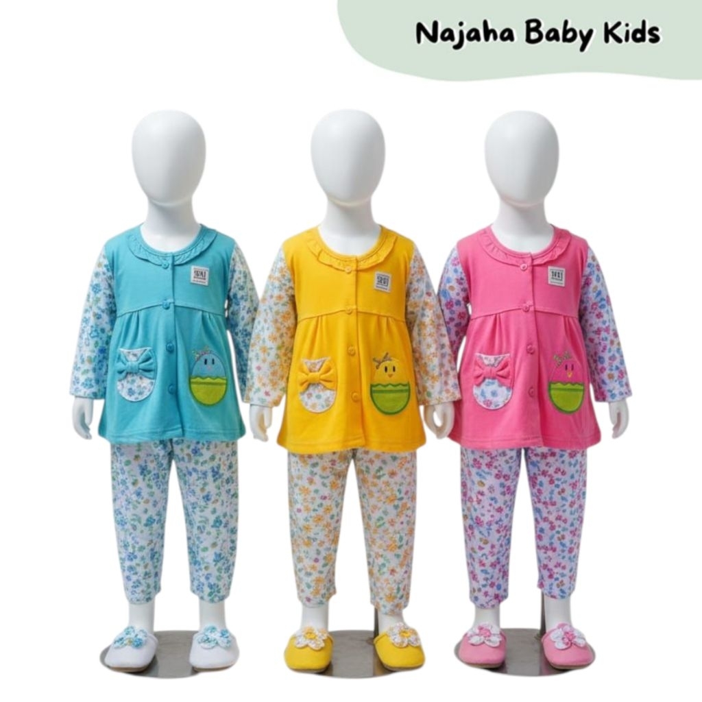 Piyama Kancing Depan Bayi Perempuan umur 3- 18 bulan Baju Tidur Anak Cewek Lucu Murah