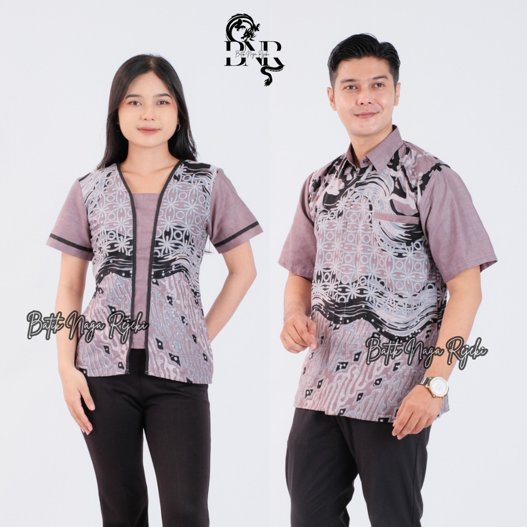 BatikNagaRejeki - Atasan Batik Lilac Modern - Wanita / Pria  - Blus Kemeja - Couple - Kekinian Kanto