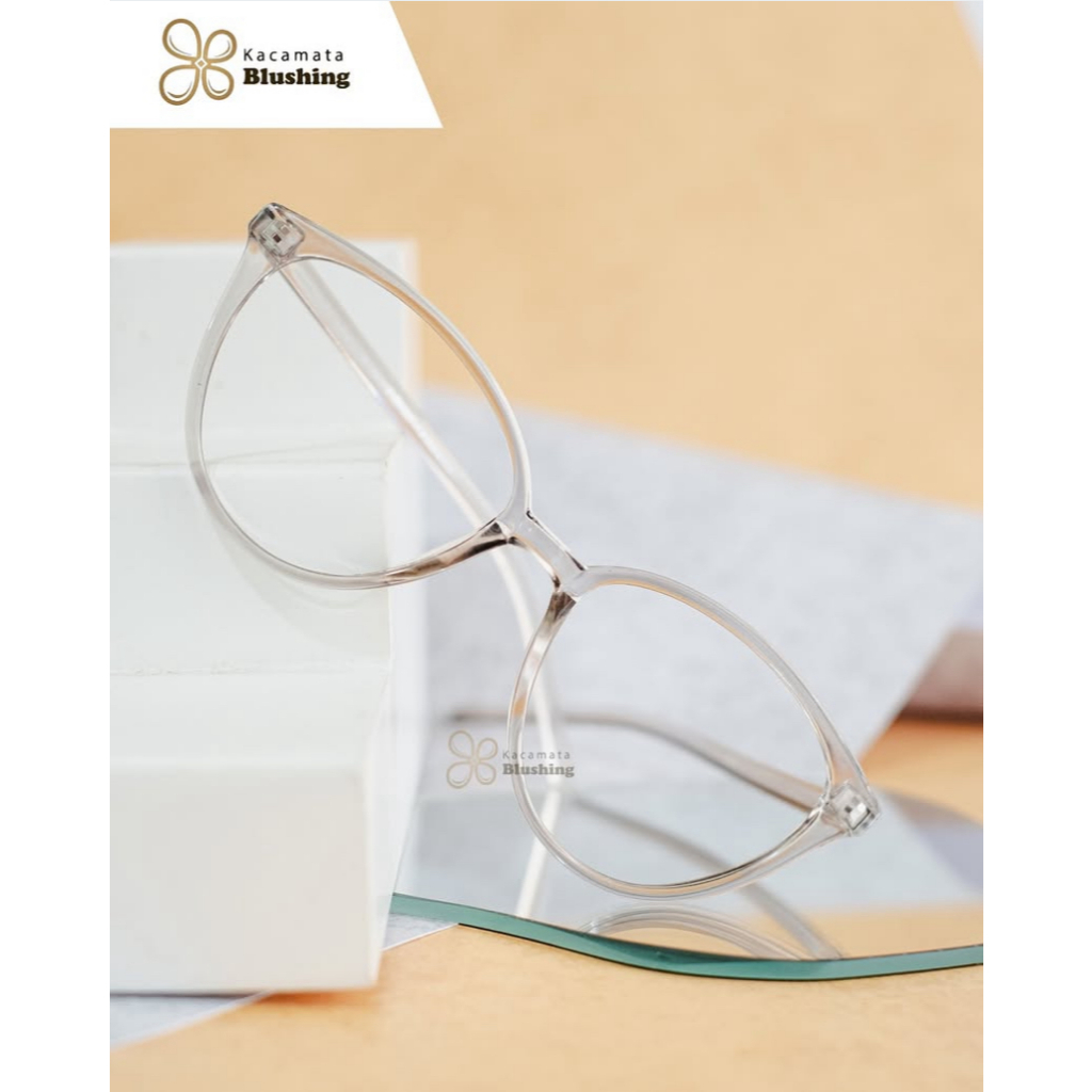 KACAMATA BLUSHING - Frame Kacamata LUCY Grey Abu-abu Transparan Cat Eye Ringan Stylish Wanita