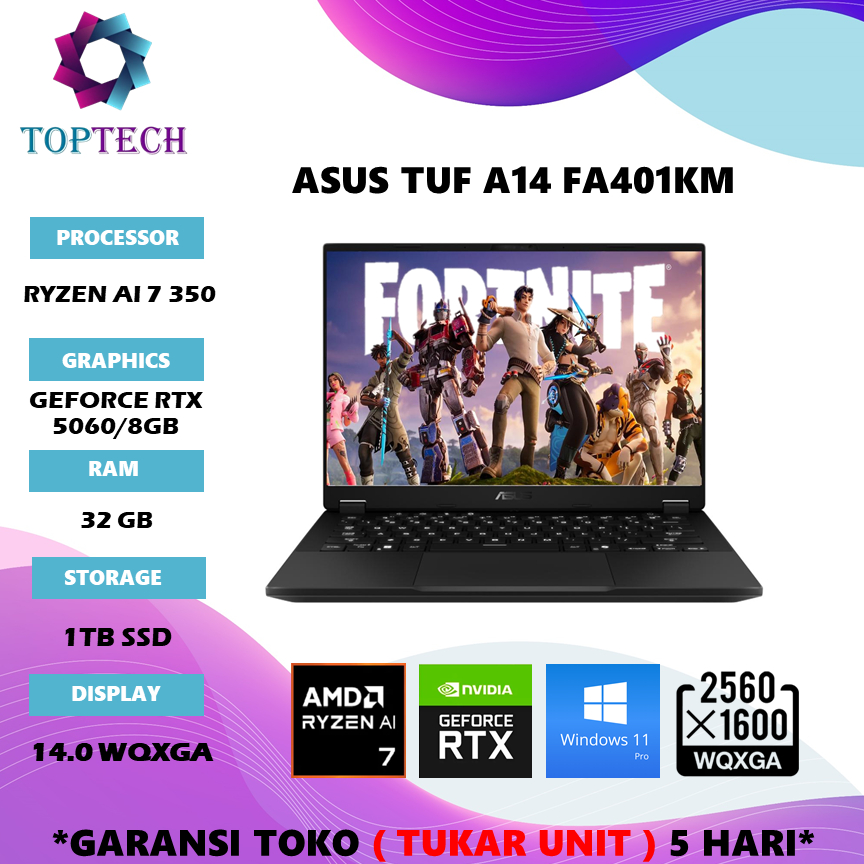 LAPTOP ASUS TUF A14 FA401KM RYZEN AI 7 350 RTX5060 8GB/ RAM 32GB SSD 1TB W11+OHS+M365B 14.0 WQXGA 16