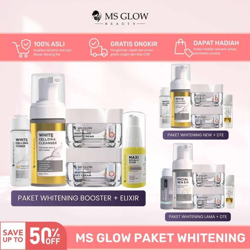 Ms Glow Beauty Paket Whitening Skincare Mencerahkan Wajah 1 Set Lengkap Pemutih Wajah BPOM