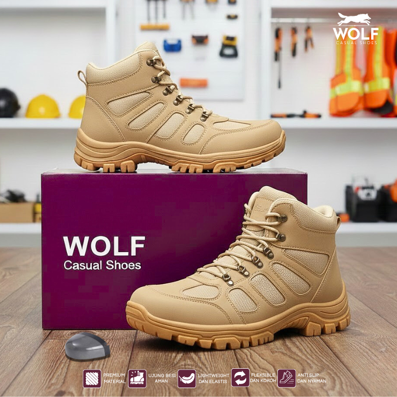 Sepatu Safety Pria Ujung Besi Safety Shoes Pria Boots Sepatu Kerja Proyek Outdoor Tracking Lapangan 