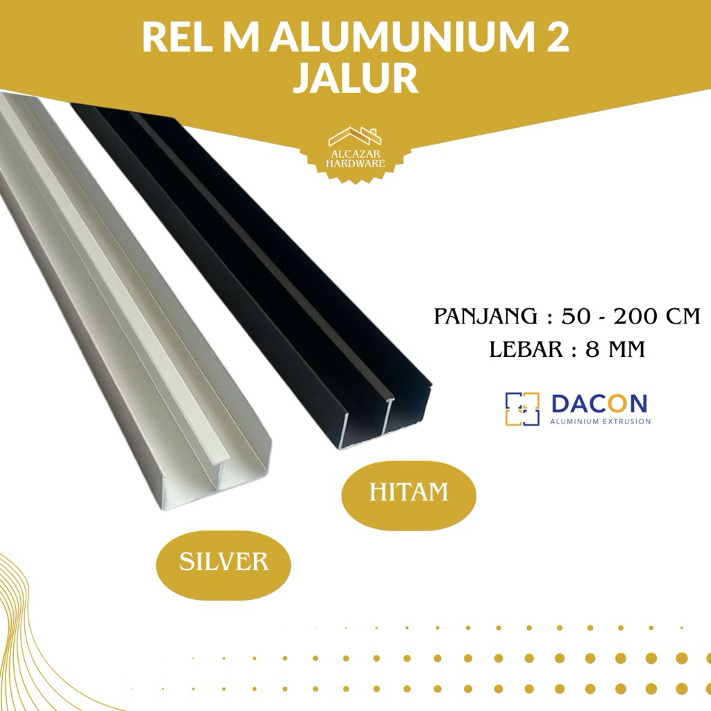 Rell Alumunium Kolong dapur M Panjang 0.5/1/1.5/2 Meter Warna Silver Rell Pintu Geser Sliding 2 Arah