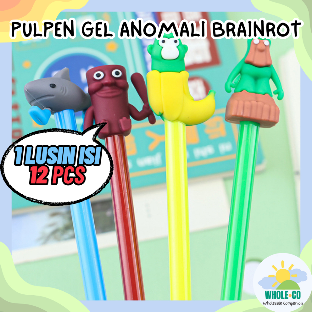 (1 Lusin isi 12 Pcs) Pulpen Gel Karakter Anomali Brainrot Premium Tung Tung Tung Sahur Tralalelo Tra