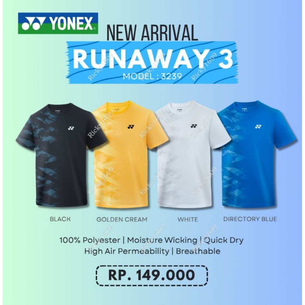 BAJU BADMINTON YONEX RUNAWAY 3 (3239) NEW ARRIVAL 2025 (BAJU YONEX RUNAWAY 3) ORIGINAL YONEX SUNRISE