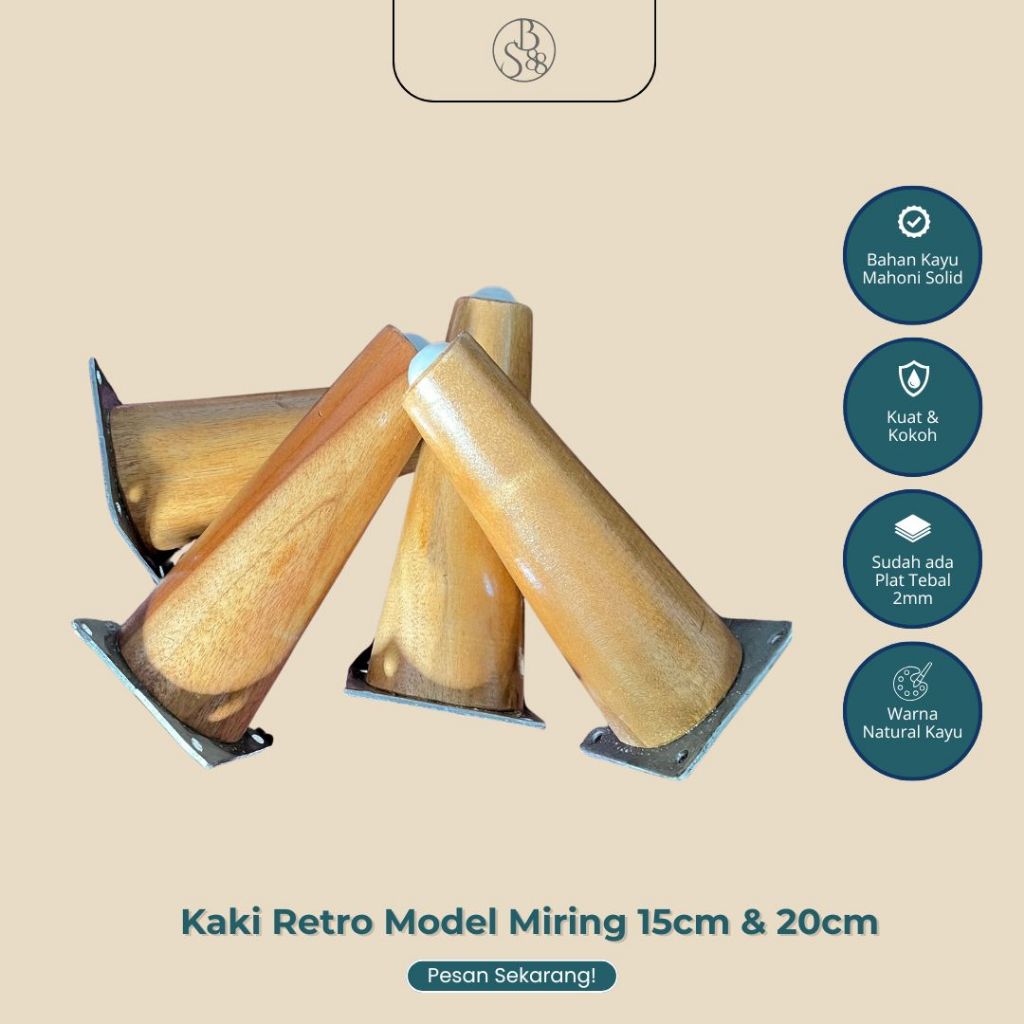 Kaki Sofa Retro Kayu 10cm, 15cm & 20cm - FREE Baut Skrup
