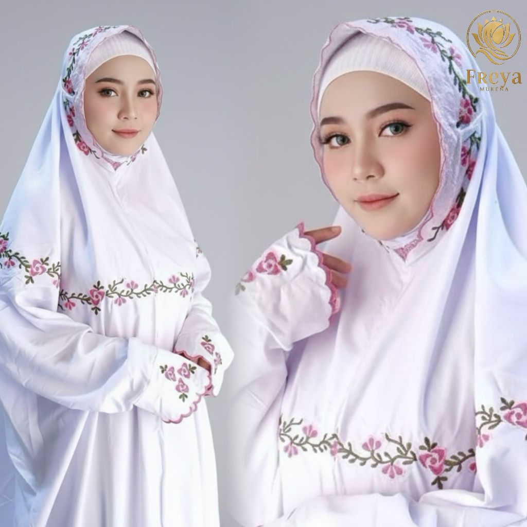 MUKENA TERUSAN DEWASA/LAJURAN SAKURA BORDIR LAJURAN PUTIH / MUKENA TERUSAN BORDIR TERLARIS MUKENA TE