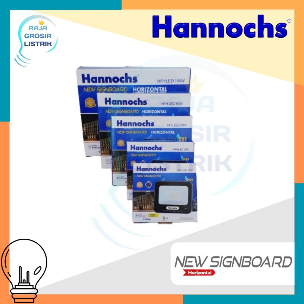 Hannochs Signboard HFH 10W / 20W / 30W / 50W / 100W / 200W Watt Tahan Air IP 65 Lampu Sorot Hannochs