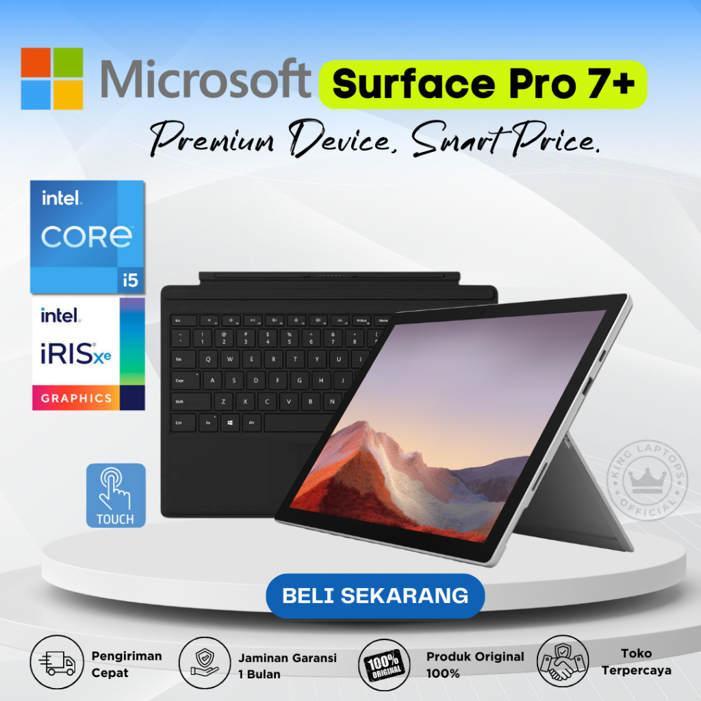 Microsoft Surface Pro 7 Plus Core i5-11th RAM 8GB SSD 256GB Original Plus Keyboard Original
