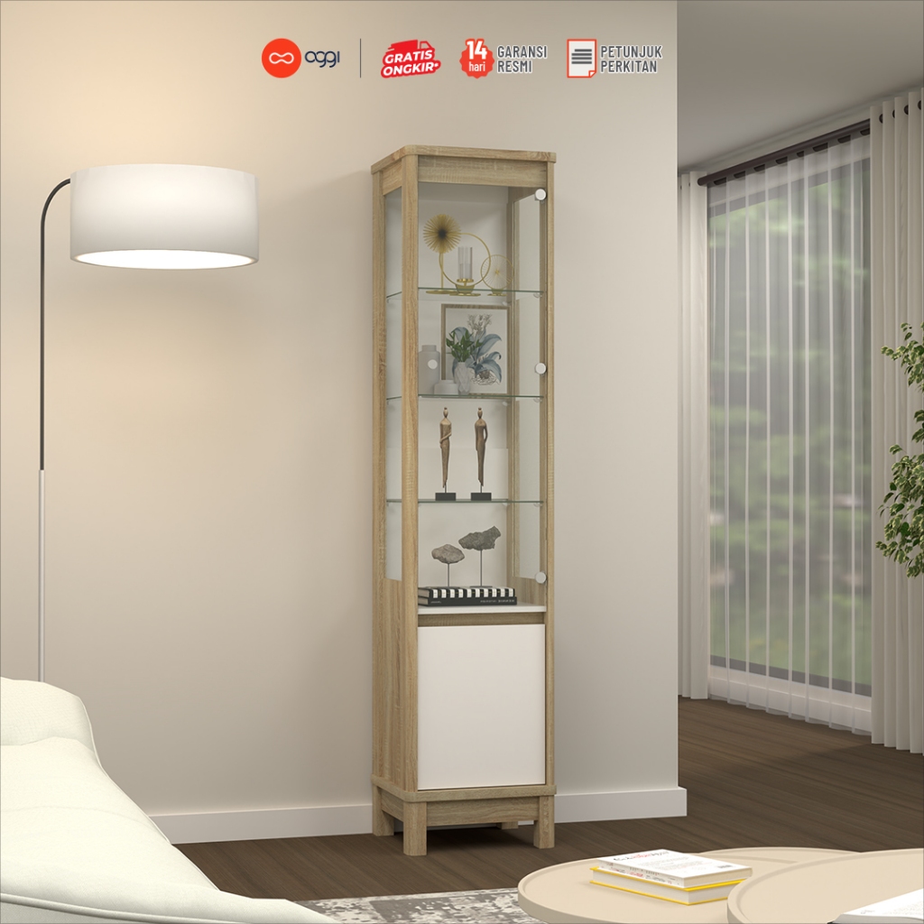 Oggi - Lemari Pajangan Kaca Ruang Tamu / Lemari Showcase 1 Pintu / Lemari Pajangan Kaca Action Figur