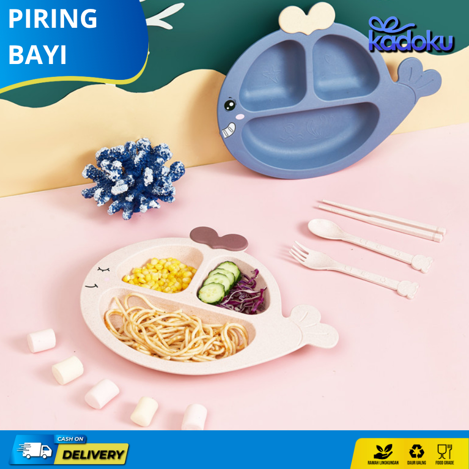 Tempat Makan Bayi Mangkok Piring Gelas Anti Tumpah Feeding set Piring Sekat Karakter Lucu