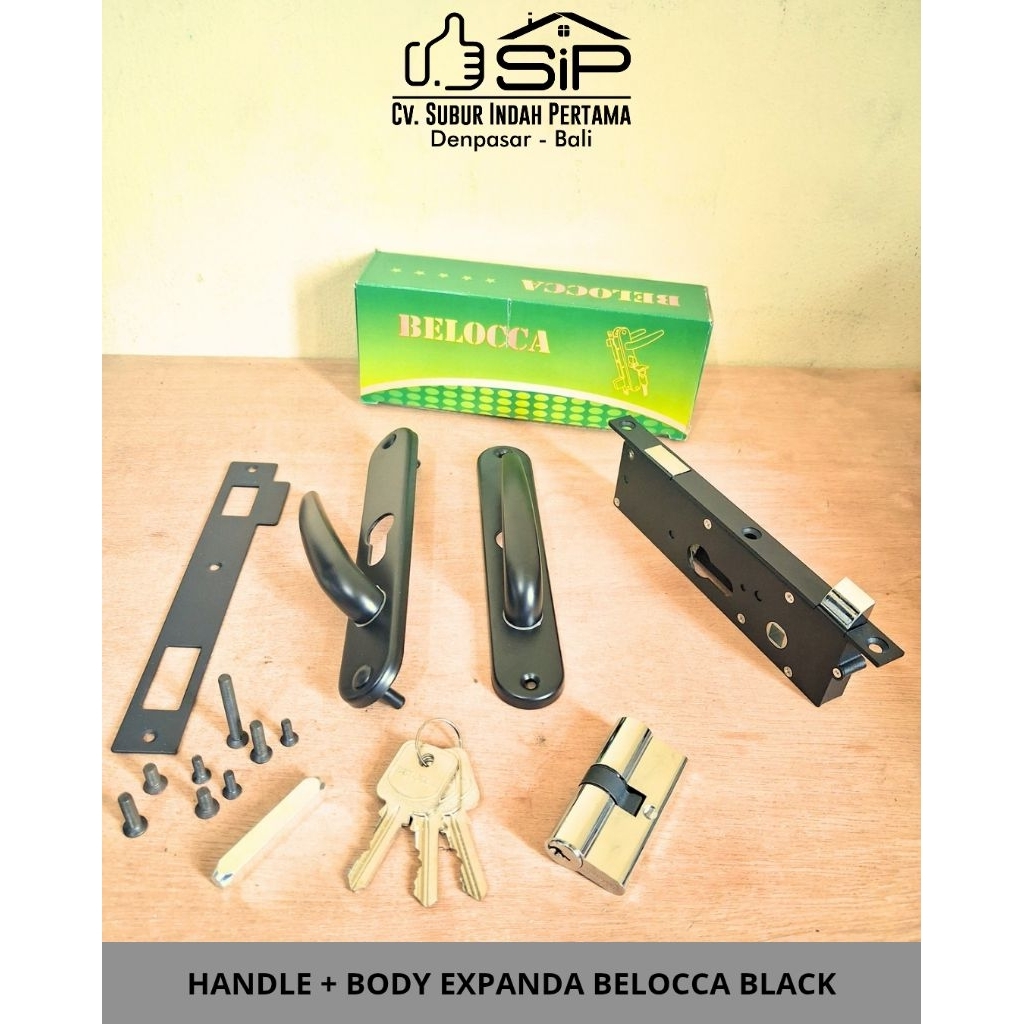 HANDLE+BOD YEXPANDA BELOCCA BLACK/Gagang Pintu Sama Anak Kunci/Kunci Pintu Satu Set