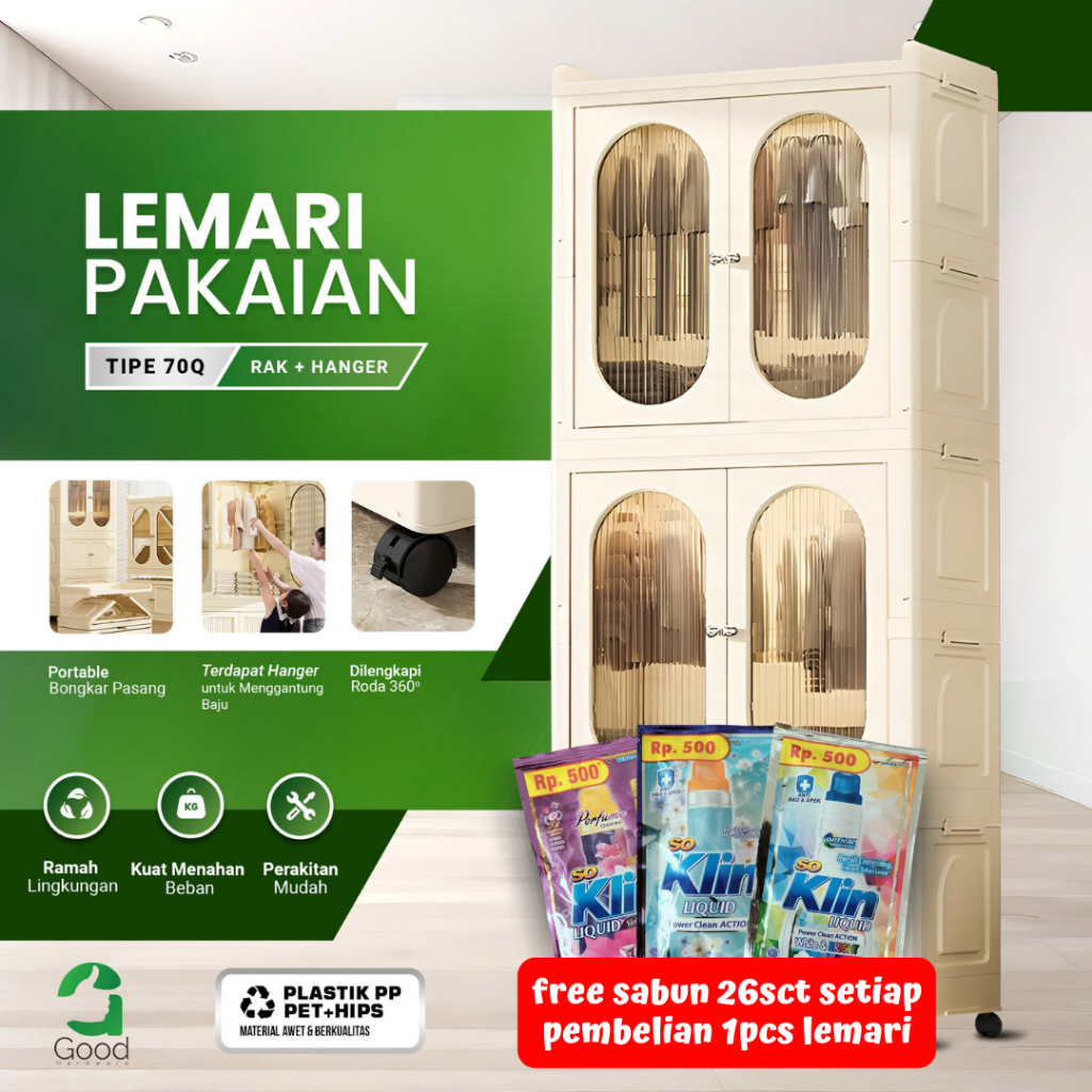 Lemari Plastik Susun Set Hanger Storage Cabinet Rak Susun Lemari Anak Dengan Roda