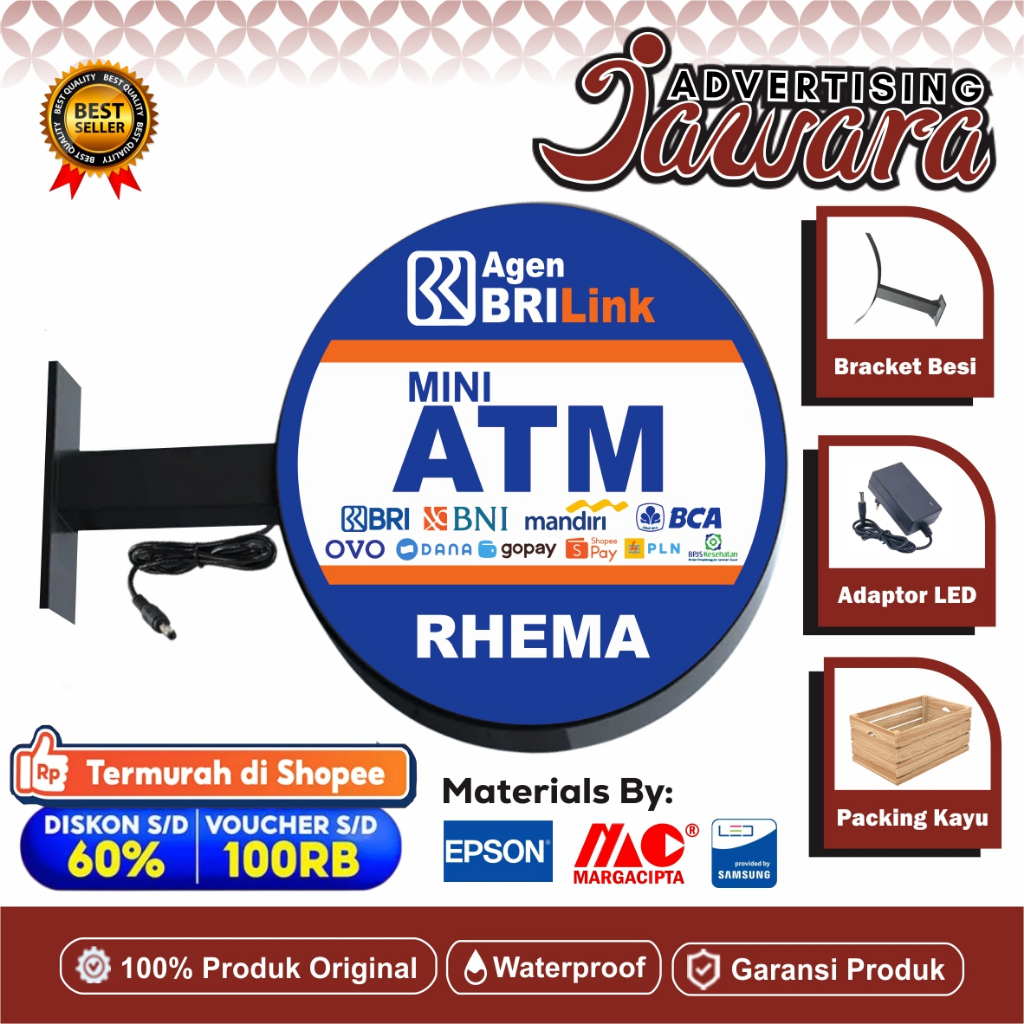 Neon Box BRILink Akrilik 2 Sisi Siap Pasang