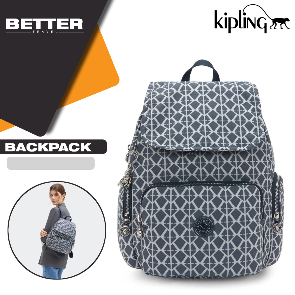 Tas ransel kecil wanita KIPLING backpack monogram motif kasual daily kantor sekolah
