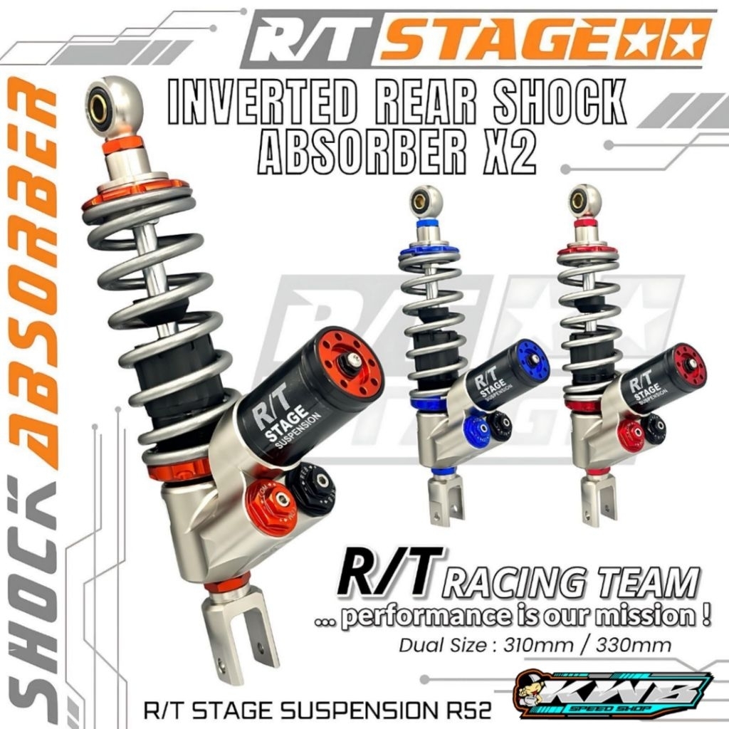 Shock Belakang Rt Stage Inverted Rear Shock Absorber X2 Rebound Compresi Klick Fungsi Ukuran 310 / 3