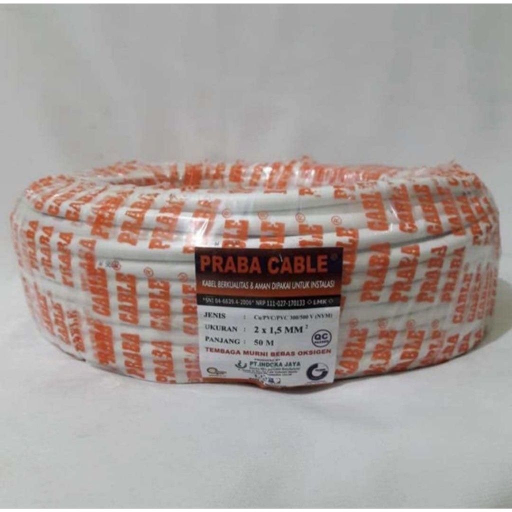 Kabel Listrik NYM 2X1,5 Praba Original Tembaga Asli 50 Meter SNI LMK