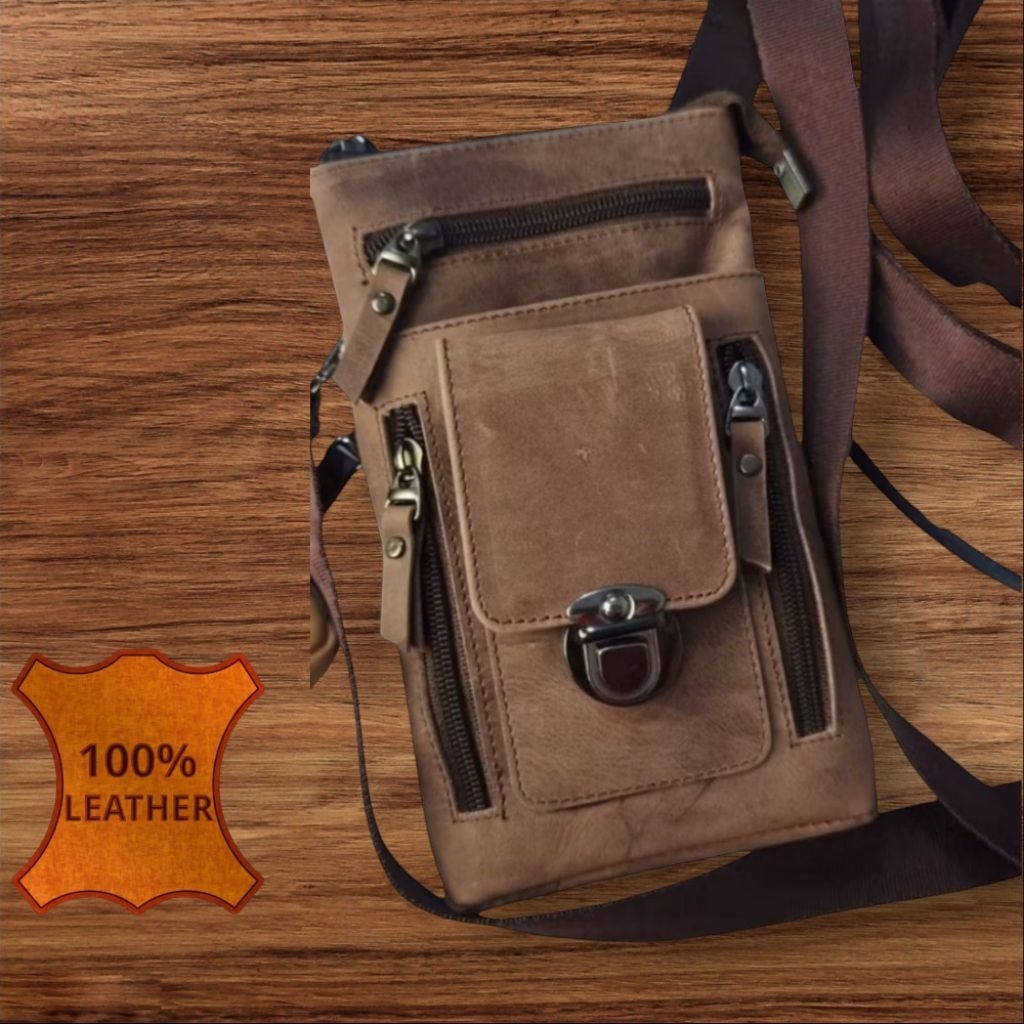 Tas pinggang hp slempang tas kecil pria 100% kulit sapi asli- vivo sling Bang