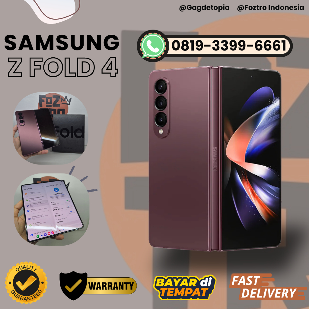 Samsung Galaxy Z Fold 4 Second Resmi 12/512GB Burgundy FULLSET NO MINUS