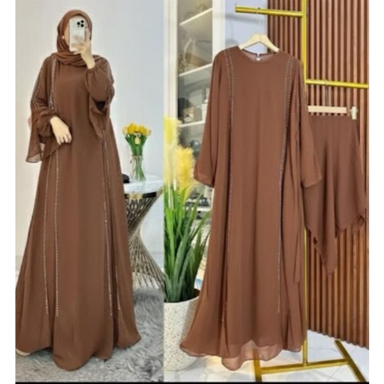 New Product Gamis Syar'I Ceruty Baby Doll Abaya Ceruty Mewah + Hijab Variasi Payet Swarovski Abaya