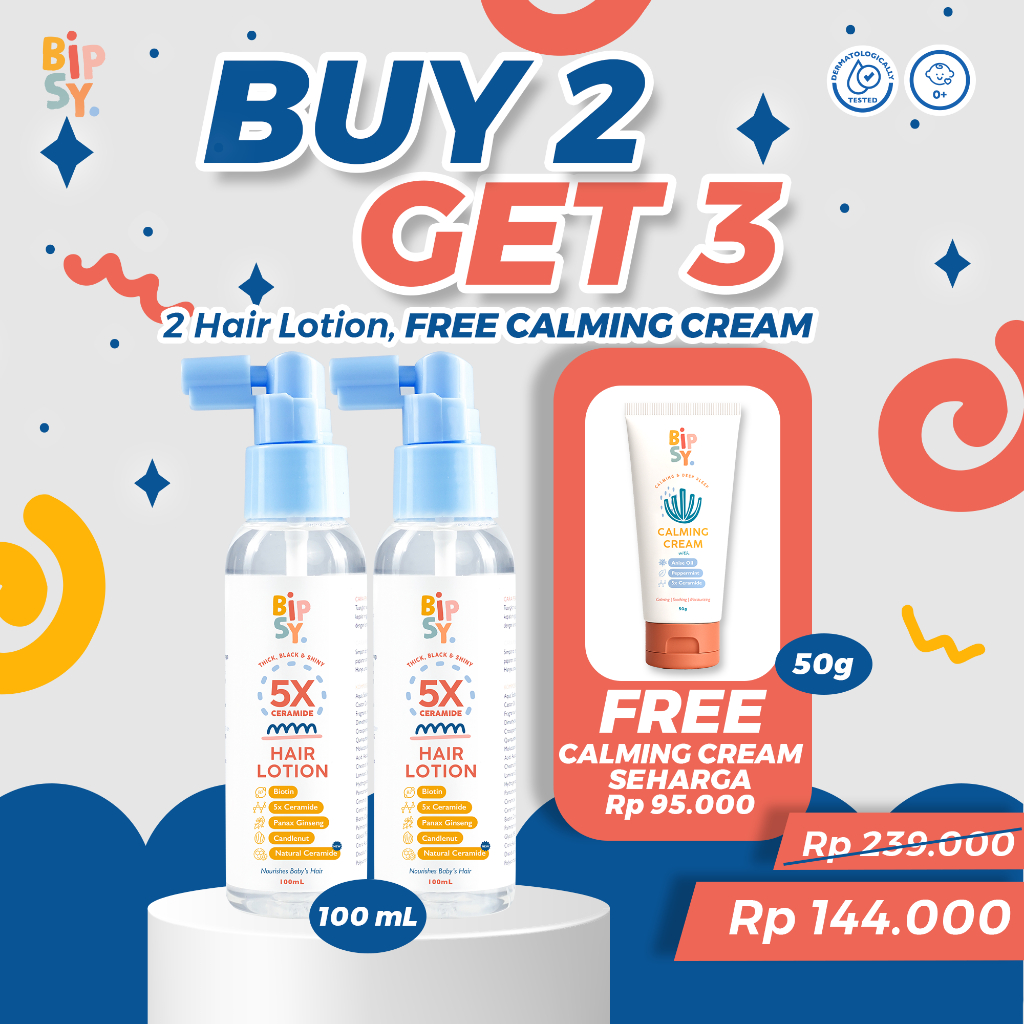 BIPSY BUY 2 GET 3 Hair Lotion 100mL 2 pcs + Calming Cream 50gr 1 pcs – BUNDLING – Rambut Tebal, Tidu