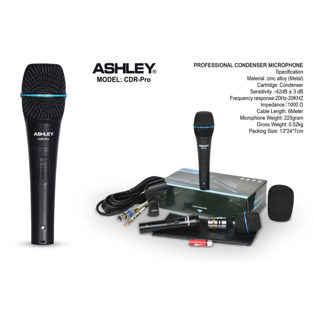 Microphone Kabel Ashley CDR 2 Condensor Original Condenser Ashley CDR2