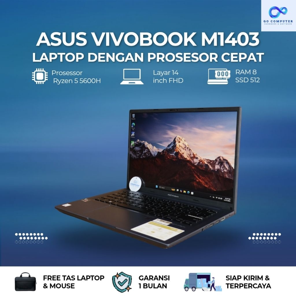 Asus Vivo Book M1403 RYZEN 5 5600H Laptop ringan tangguh dilengkapi prosesor kencang