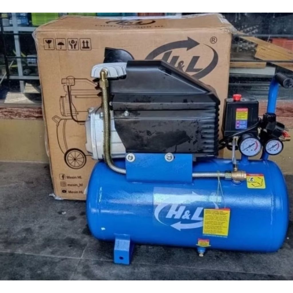 KHUSUS INSTANT KURIR Kompresor Oli 1HP 24 Liter H&L  Compressor Angin Listrik 1 HP 24L