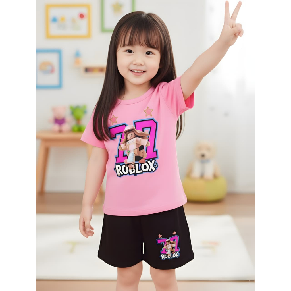 baju setelan anak perempuan motif game roblox angka 77