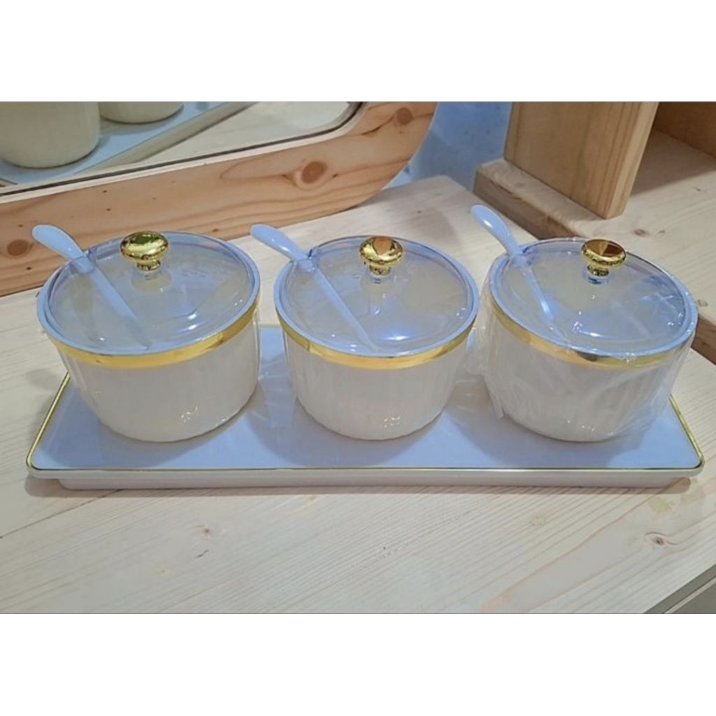 Tempat bumbu estetik set tatakan bahan plastik /tempat bumbu dapur set