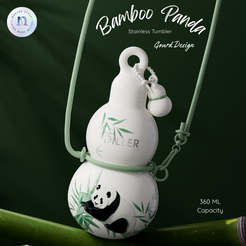 [NABUBU] Botol Minum Bamboo Panda Gourd Design 360ml Tumbler Stainless 316 Tahan Panas Dingin